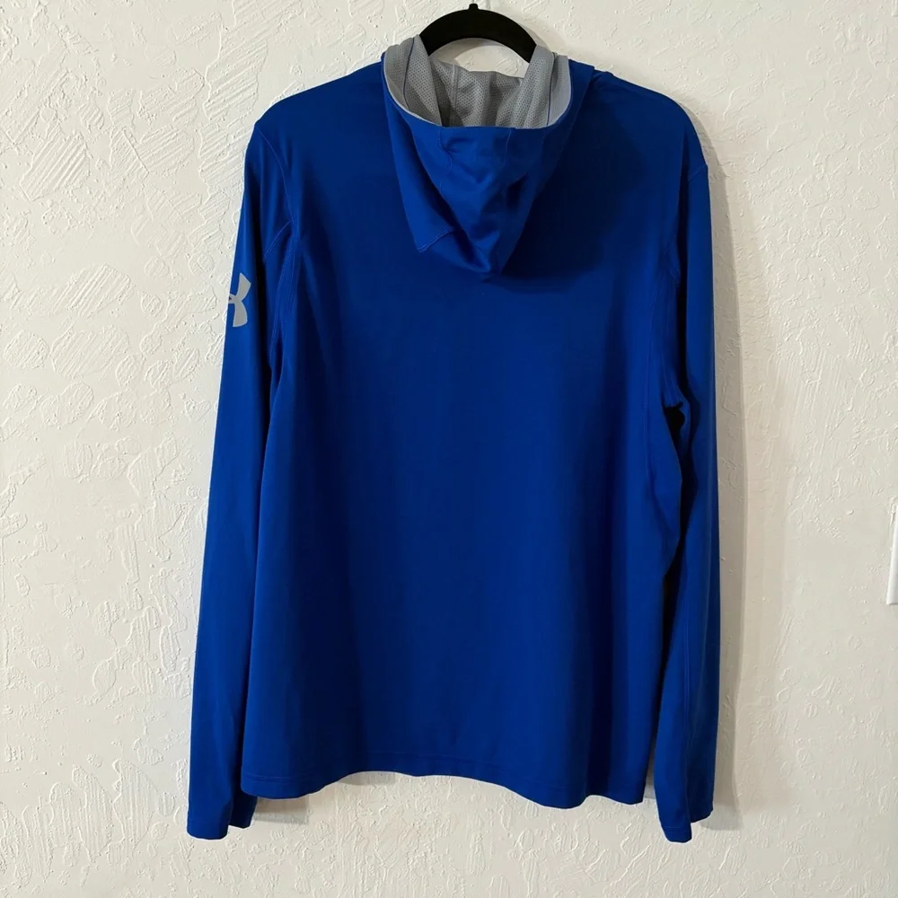 UNDER ARMOUR Jacket Top Mens Size L Blue Full Zip Loose Heat Gear‎ Hood Light